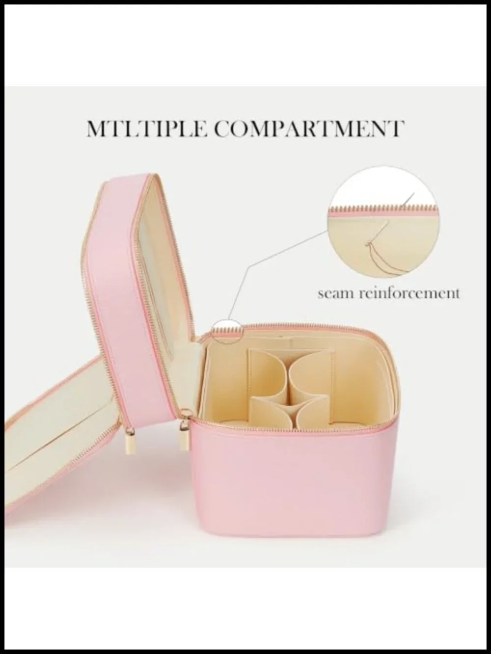PU Leather Double Layer Travel Makeup Bag with Removable Divider, Waterproof